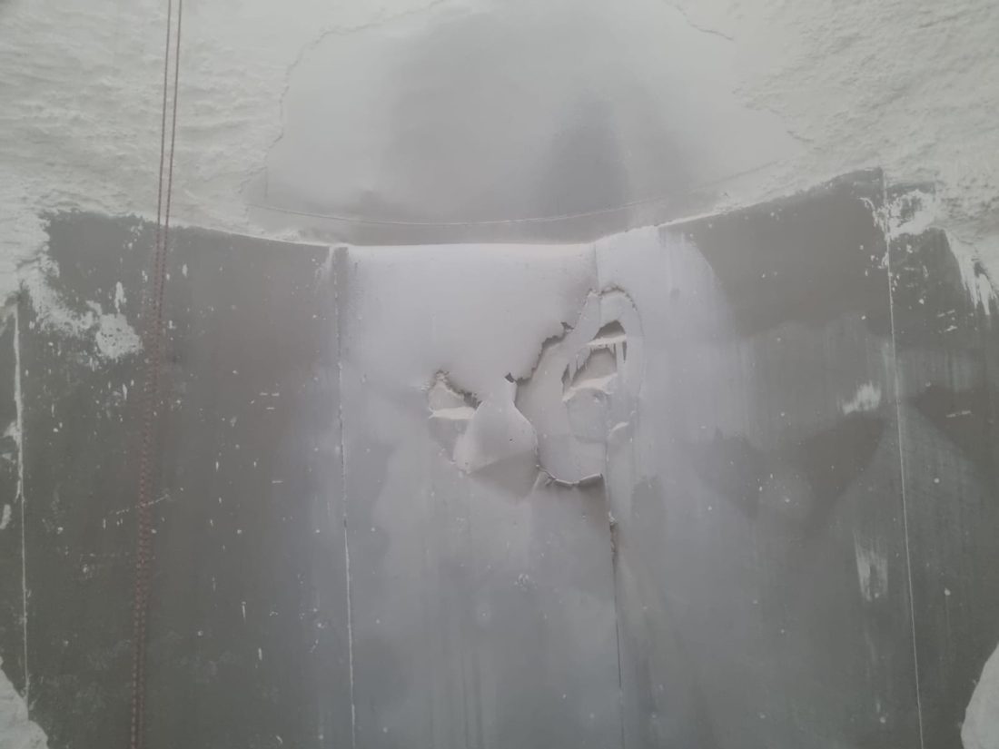Worn silo lining identified during inspection